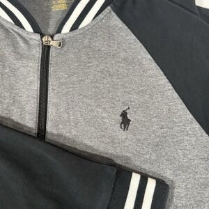 Polo Ralph Lauren Men's Medium Full‎ Zip Sweatshirt Gray Black Striped Collar